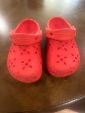 CROCS Kids' Floral Clog in Bright Coral